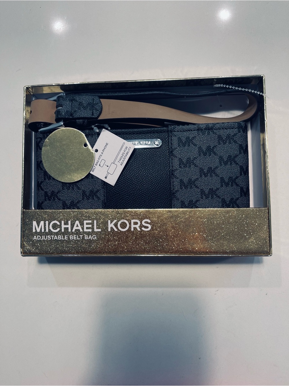 Michael Kors Black and Tan Logo Adjustable Belt Bag
